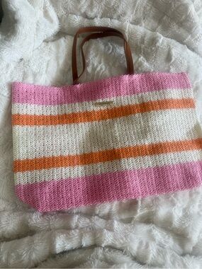 Kopari woven straw carry bag- orange, pink, off white-NEW, never used